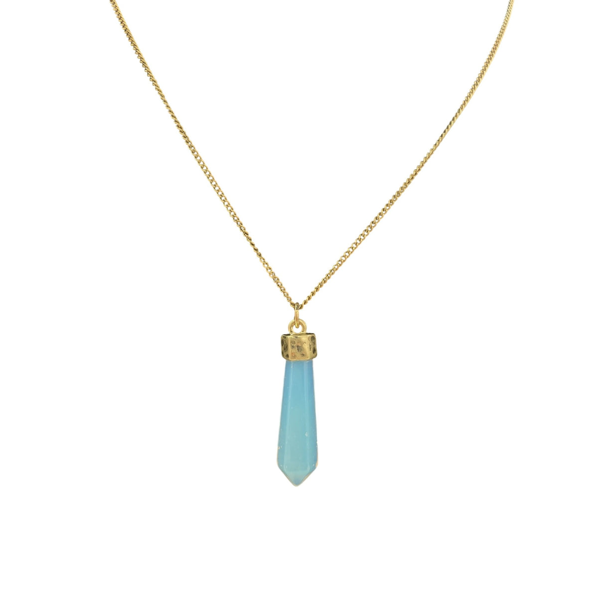 Gold Tone Womens Blue Glass Pendant Necklace Adjustable