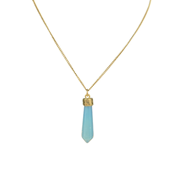 Gold Tone Womens Blue Glass Pendant Necklace Adjustable