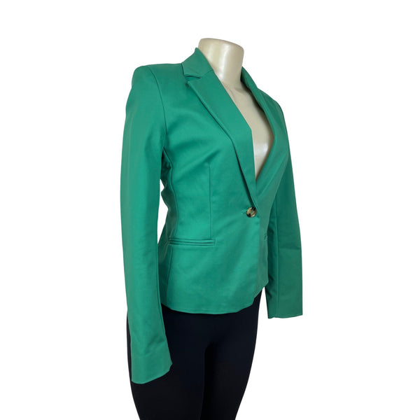 MNG Women’s Emerald Green Blazer With Single-Button Closure Sz 2 - New