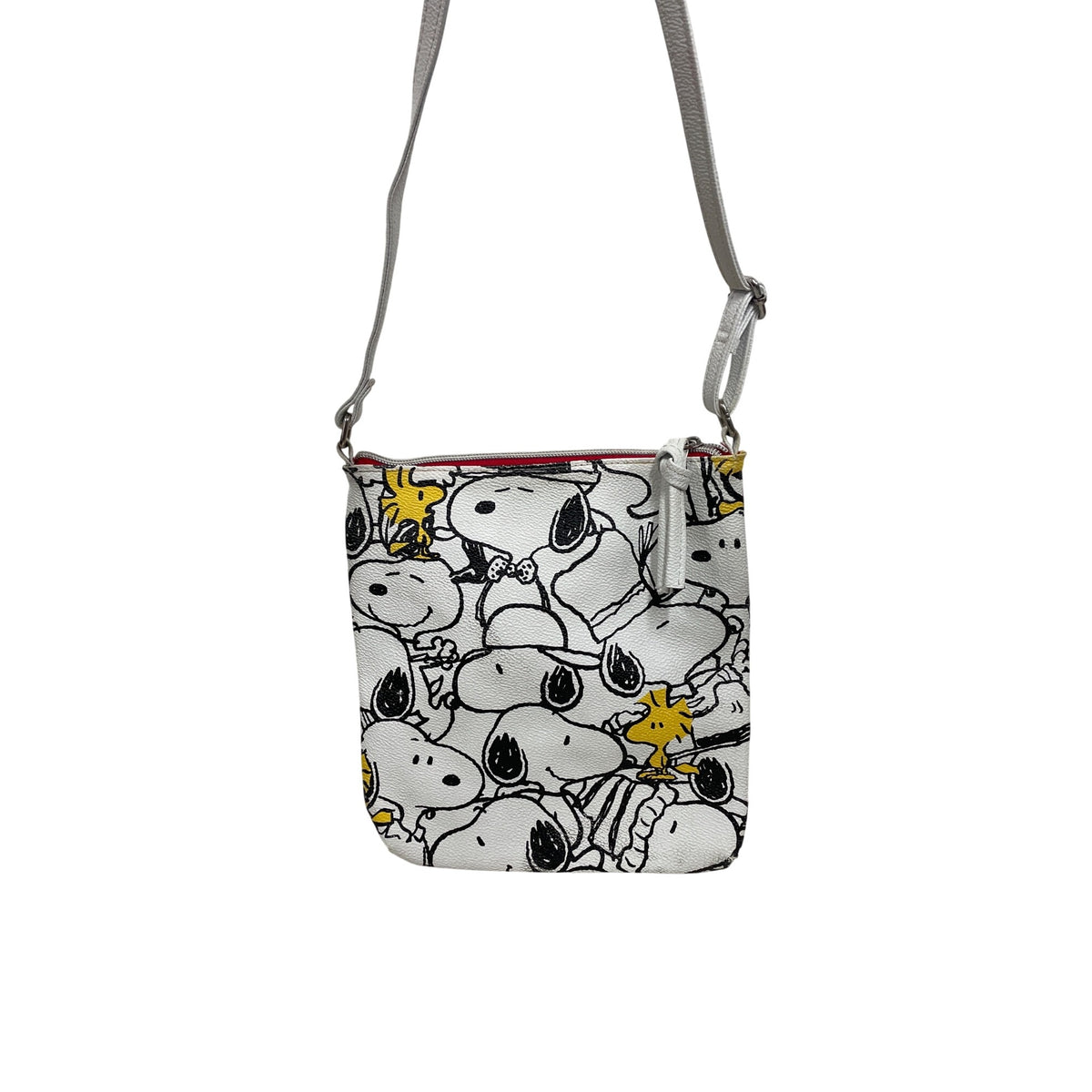 Peanuts Womens White PVC Crossbody Bag Snoopy Woodstock Print Adjustable Strap