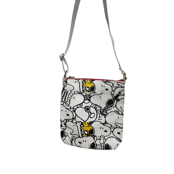 Peanuts Womens White PVC Crossbody Bag Snoopy Woodstock Print Adjustable Strap