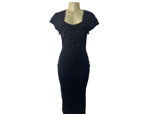 Carole Little Women's Black Shift Dress with Decorative Beads Sz S