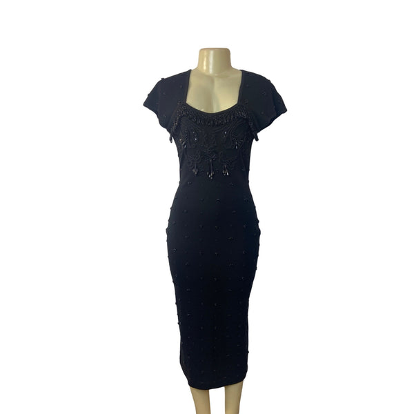 Carole Little Women's Black Shift Dress with Decorative Beads Sz S