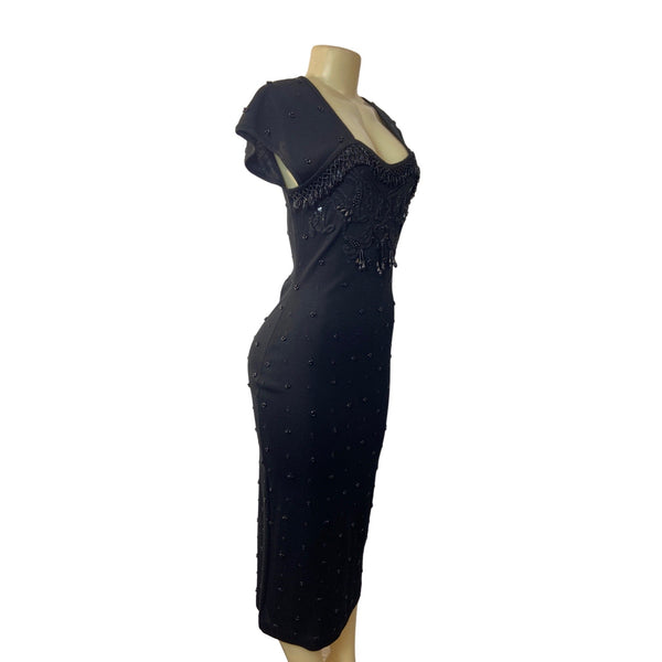 Carole Little Women's Black Shift Dress with Decorative Beads Sz S