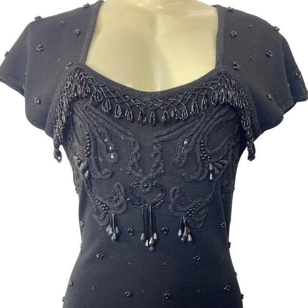 Carole Little Women's Black Shift Dress with Decorative Beads Sz S
