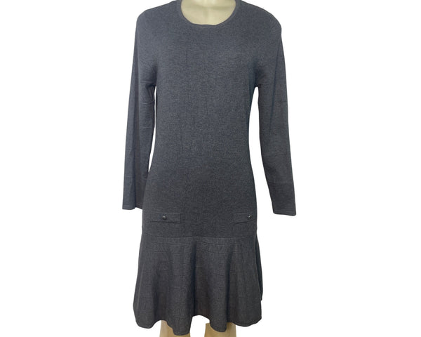 Marble Womens Gray Long-Sleeve Knit Dress With Drop-Waist & Button Accents Sz S
