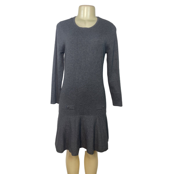 Marble Womens Gray Long-Sleeve Knit Dress With Drop-Waist & Button Accents Sz S