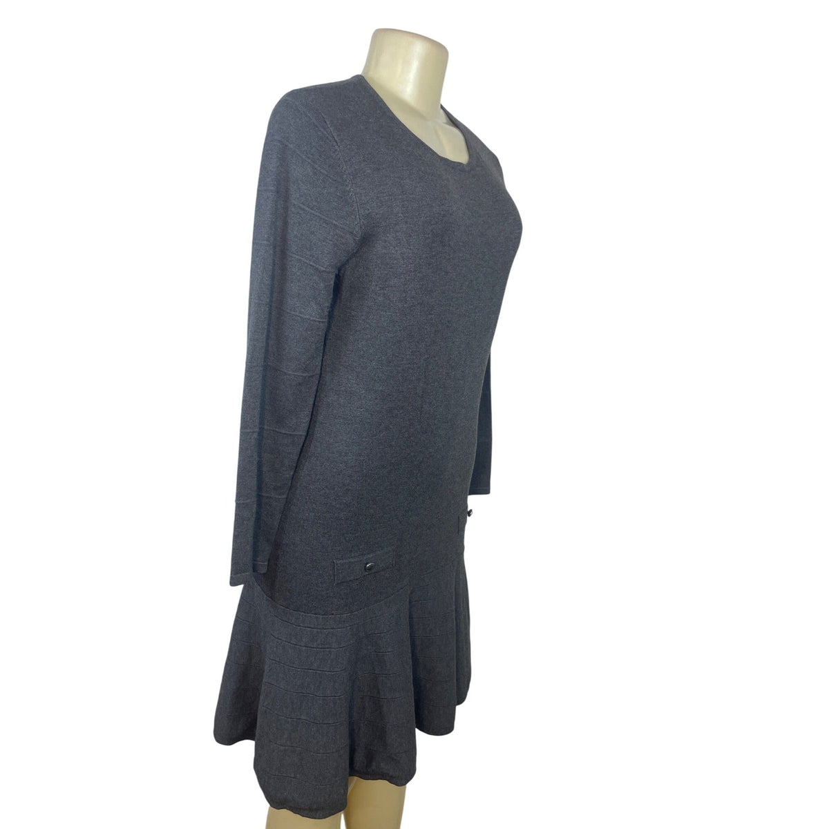 Marble Womens Gray Long-Sleeve Knit Dress With Drop-Waist & Button Accents Sz S