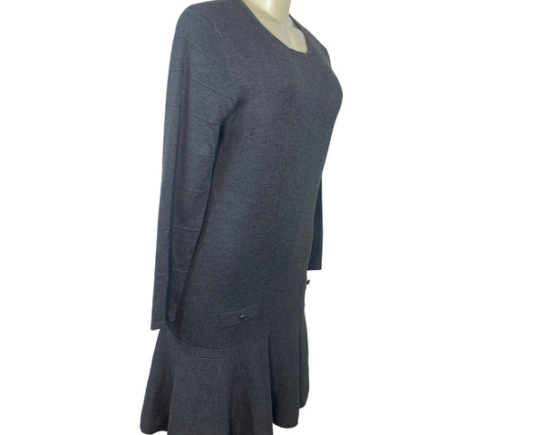 Marble Womens Gray Long-Sleeve Knit Dress With Drop-Waist & Button Accents Sz S