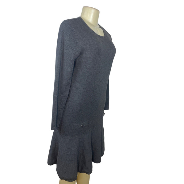 Marble Womens Gray Long-Sleeve Knit Dress With Drop-Waist & Button Accents Sz S
