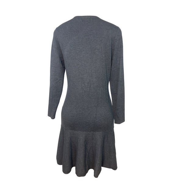Marble Womens Gray Long-Sleeve Knit Dress With Drop-Waist & Button Accents Sz S