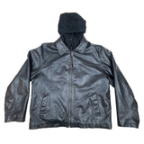 Lee Dungarees Black Faux Leather Inner pockets Hooded Mens Jacket Sz - L