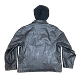 Lee Dungarees Black Faux Leather Inner pockets Hooded Mens Jacket Sz - L
