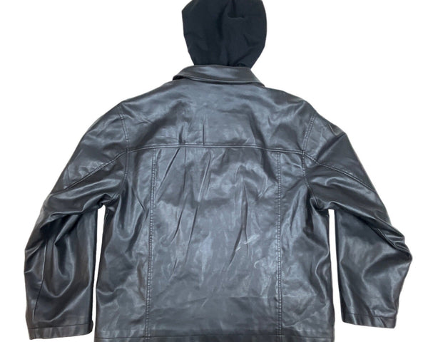 Lee Dungarees Black Faux Leather Inner pockets Hooded Mens Jacket Sz - L