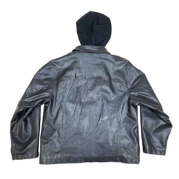 Lee Dungarees Black Faux Leather Inner pockets Hooded Mens Jacket Sz - L