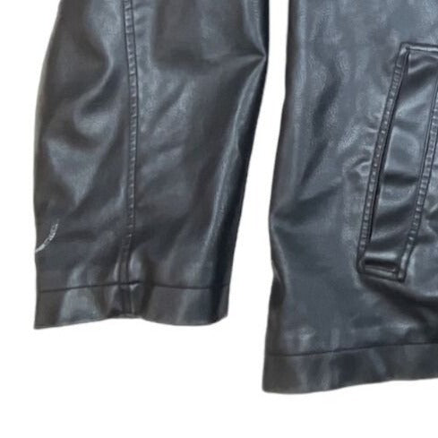 Lee Dungarees Black Faux Leather Inner pockets Hooded Mens Jacket Sz - L
