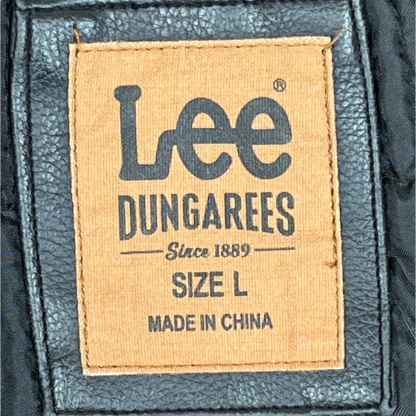 Lee Dungarees Black Faux Leather Inner pockets Hooded Mens Jacket Sz - L