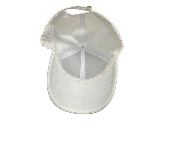 Shiny White Baseball Cap With Gold "M" Logo & Trim Detail 100% Cotton Adjustable Strap