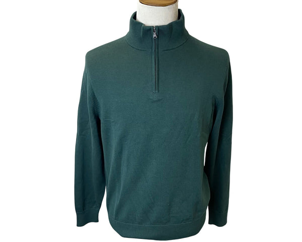 Lands End Mens Green Cotton Quarter Zip Pullover Sweater Sz Medium - New