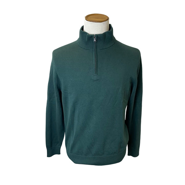 Lands End Mens Green Cotton Quarter Zip Pullover Sweater Sz Medium - New