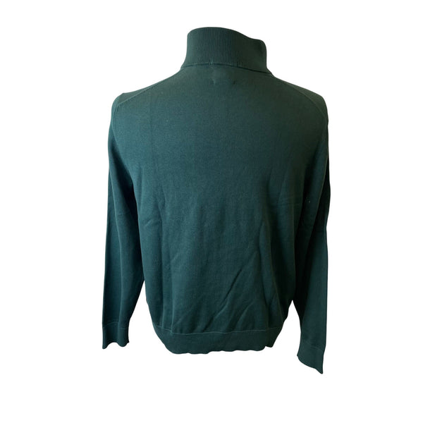 Lands End Mens Green Cotton Quarter Zip Pullover Sweater Sz Medium - New