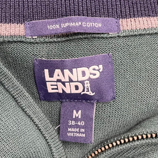 Lands End Mens Green Cotton Quarter Zip Pullover Sweater Sz Medium - New
