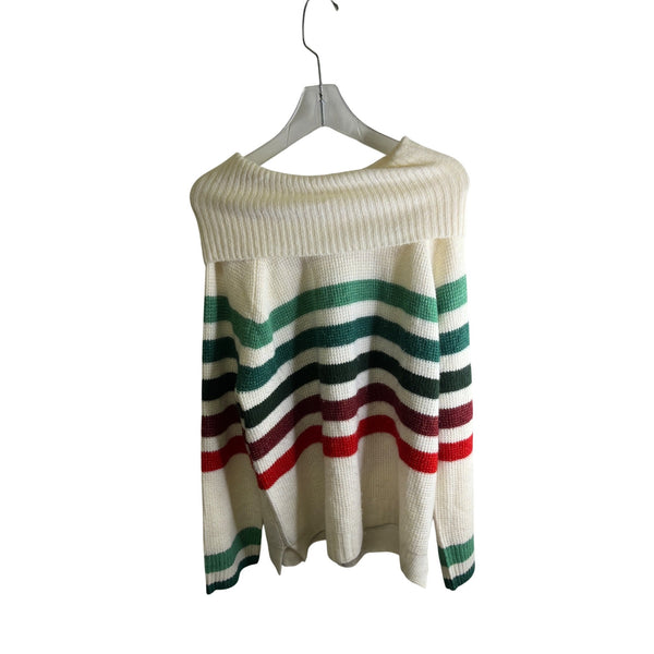 Lou & Grey Womens White Multicolor Striped Acrylic Blend Knit Sweater Size XL