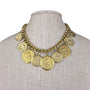 Vintage Gold Tone Coin Medallion Necklace Women Chain Alloy Statement Toggle Design