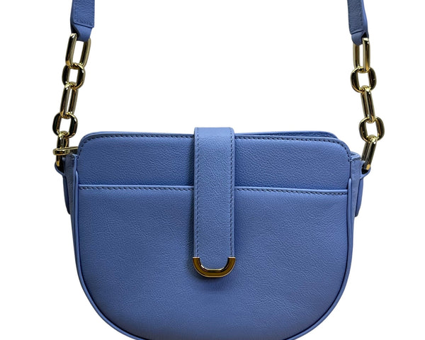 Talbots Blue Nappa Leather Gold Chain Strap Havana Crossbody Bag Size M