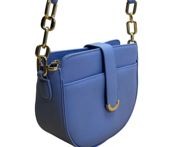 Talbots Blue Nappa Leather Gold Chain Strap Havana Crossbody Bag Size M