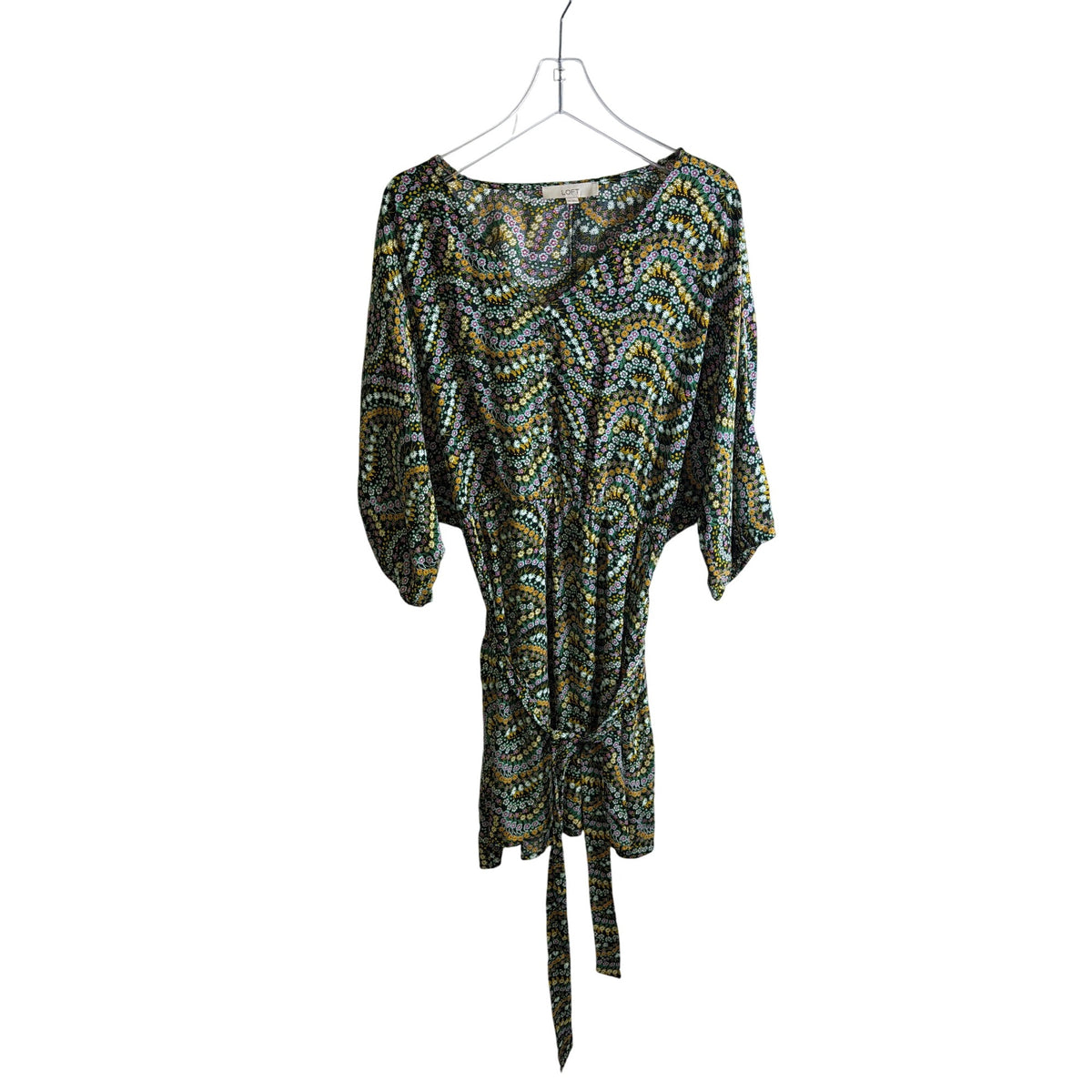 Loft Womens Multicolor Floral Belted Scoop Neck Dress XL
