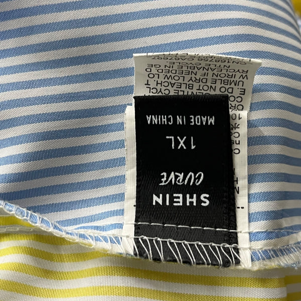 Shein Curve Womens Multi-Color Striped Button-Up Collared Blouse 1XL Polyester