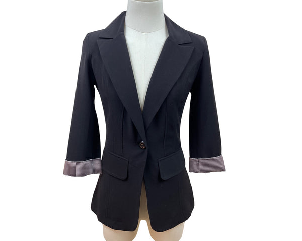 IZ Byer Black 3/4 Sleeve Blazer With Striped Cuffs Womens Size X-Small