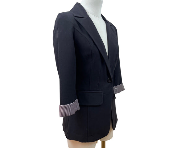 IZ Byer Black 3/4 Sleeve Blazer With Striped Cuffs Womens Size X-Small
