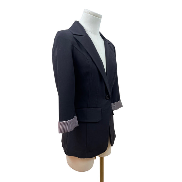 IZ Byer Black 3/4 Sleeve Blazer With Striped Cuffs Womens Size X-Small