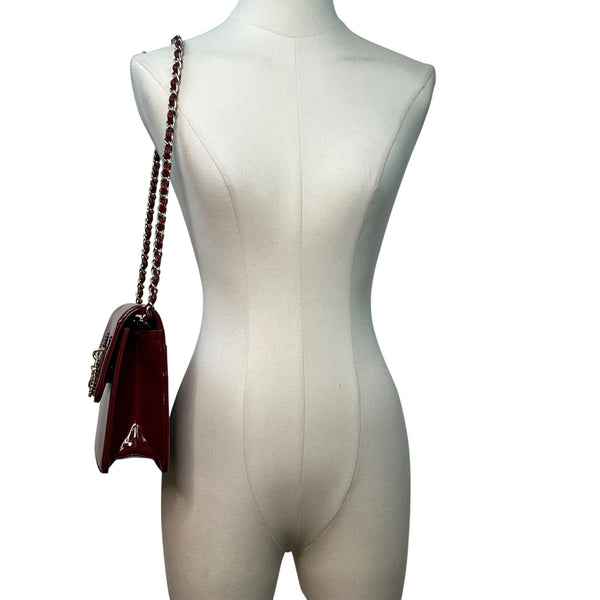 Anne Klein Red Patent Faux Leather Gold Lock Accent Chain Strap Shoulder Bag