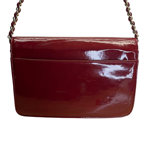 Anne Klein Red Patent Faux Leather Gold Lock Accent Chain Strap Shoulder Bag