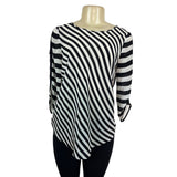 BCBGMaxAzria Womens Black & White Striped Silk Open-Back Blouse Size S