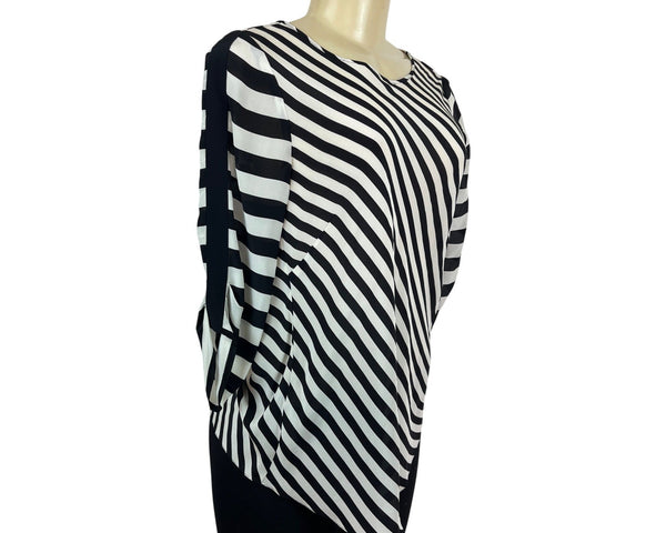 BCBGMaxAzria Womens Black & White Striped Silk Open-Back Blouse Size S