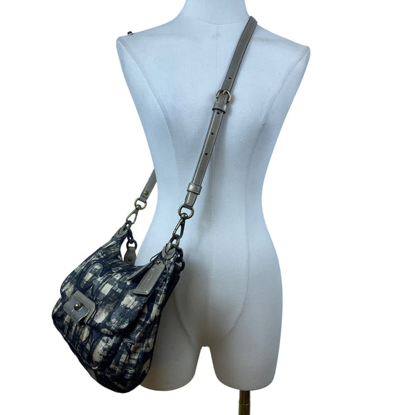 Coach Womens Black/Gold Canvas Abstract Siganture Print Crossbody Hobo Bag