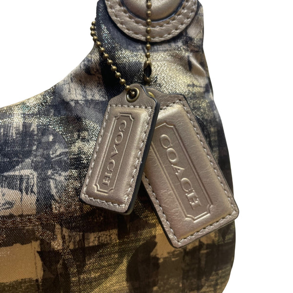 Coach Womens Black/Gold Canvas Abstract Siganture Print Crossbody Hobo Bag