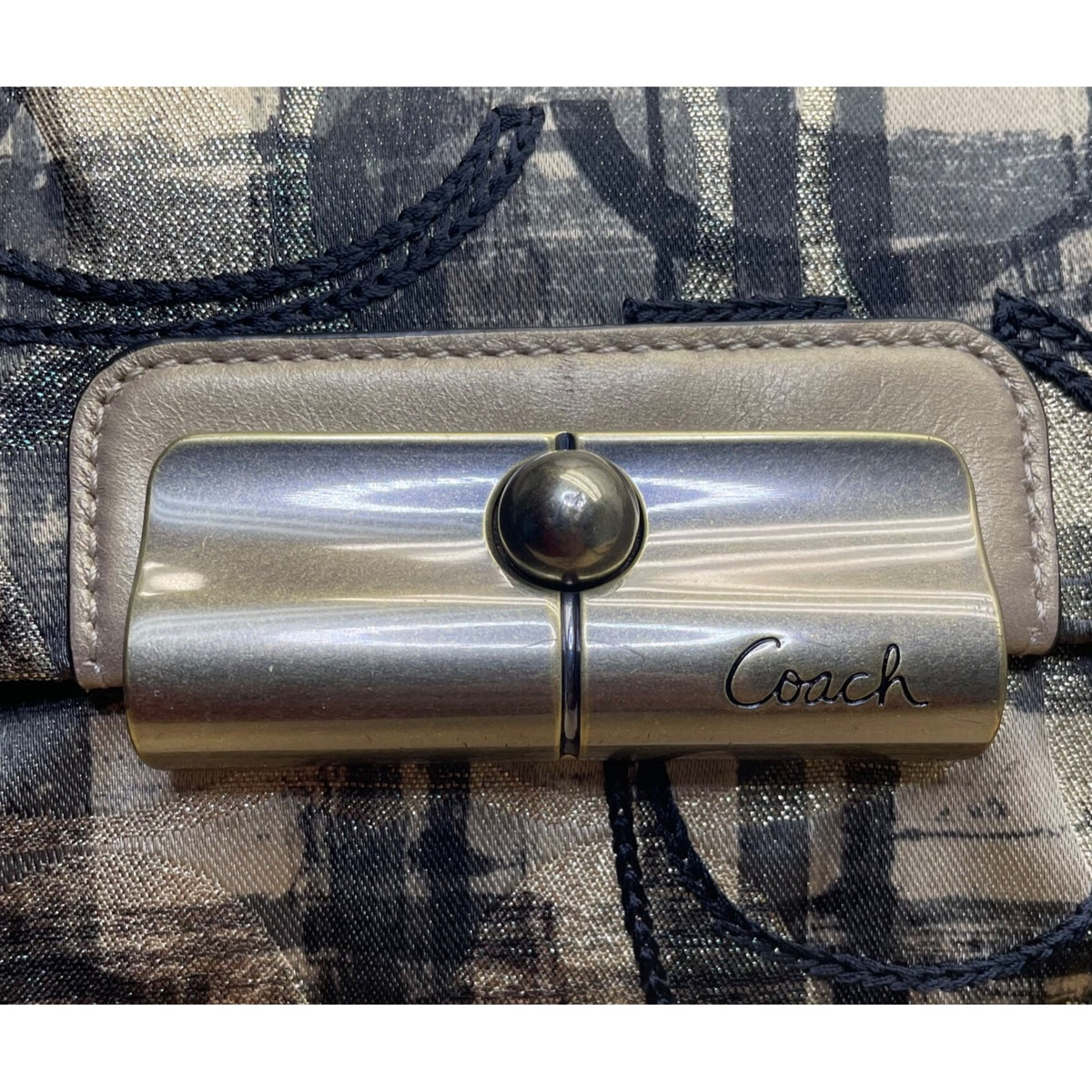 Coach Womens Black/Gold Canvas Abstract Siganture Print Crossbody Hobo Bag