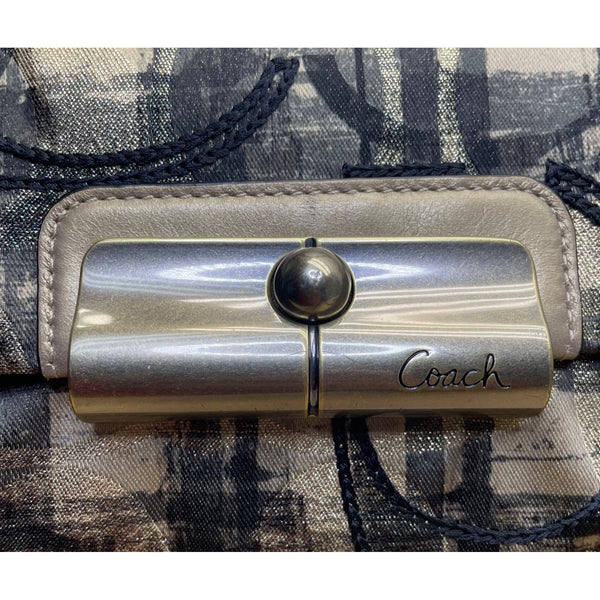 Coach Womens Black/Gold Canvas Abstract Siganture Print Crossbody Hobo Bag