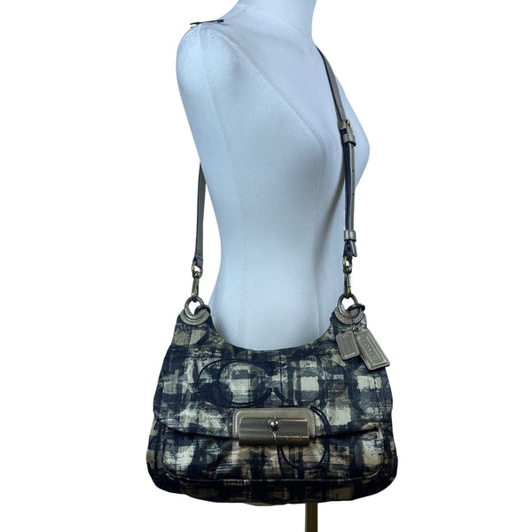 Coach Womens Black/Gold Canvas Abstract Siganture Print Crossbody Hobo Bag