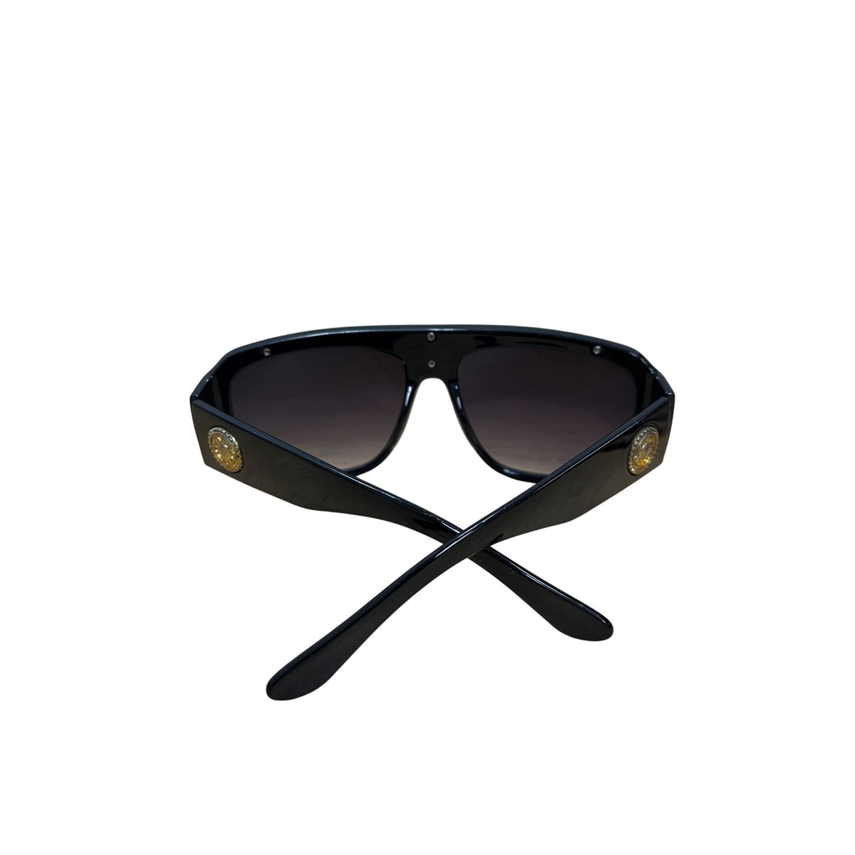 Unisex Black Acetate Sunglasses Featuring Gold Medusa Accent Oval Gradient Lenses