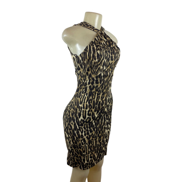Michael Kors Leopard Print Halter Neck Bodycon Dress Size 2- NEW
