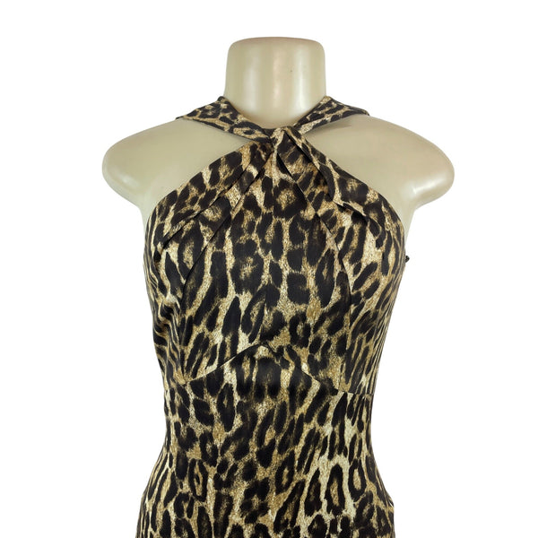 Michael Kors Leopard Print Halter Neck Bodycon Dress Size 2- NEW