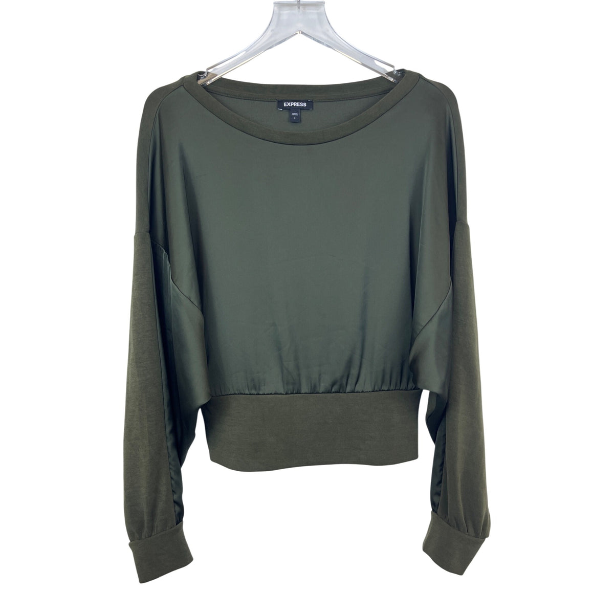 Express Womens Olive Green Knit Long Sleeve Pullover Top Size S Relaxed Fit