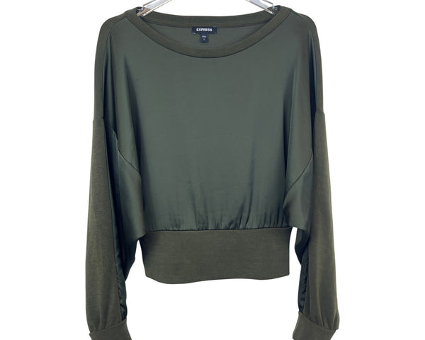 Express Womens Olive Green Knit Long Sleeve Pullover Top Size S Relaxed Fit