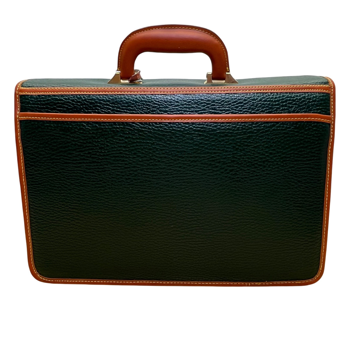 Dooney & Bourke Green Leather w Brown Trim Business Organizer Key Lock Briefcase